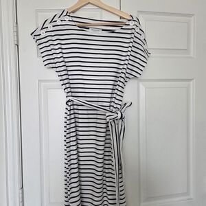 Motherhood Maternity Black and White Striped Midi Dress